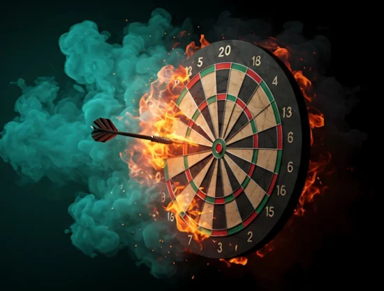 A-Dart-Hits-the-Bullseye-in-a-Flaming-Dartboard-aspect-ratio-550-416